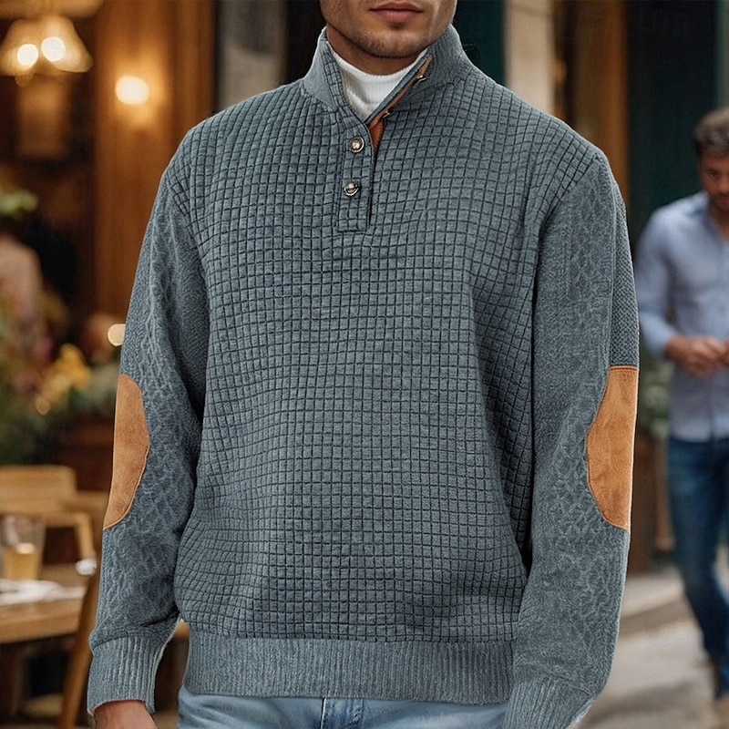 Men's Sweatshirt Black White Army Green Khaki Gray Standing Collar Color Block Jacquard Patchwork Sports & Outdoor Daily Holiday Polyester Streetwear Basic Casual Spring Cross-Seasons Clothing Apparel - Main Image