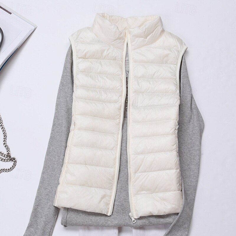 Women's Vest Warm Comfortable Zipper Pocket Active Casual Plain Outdoor Vacation Daily Wear Zipper Regular Stand Collar Regular Fit Sleeveless Outerwear White Red Purple Fall Winter2
