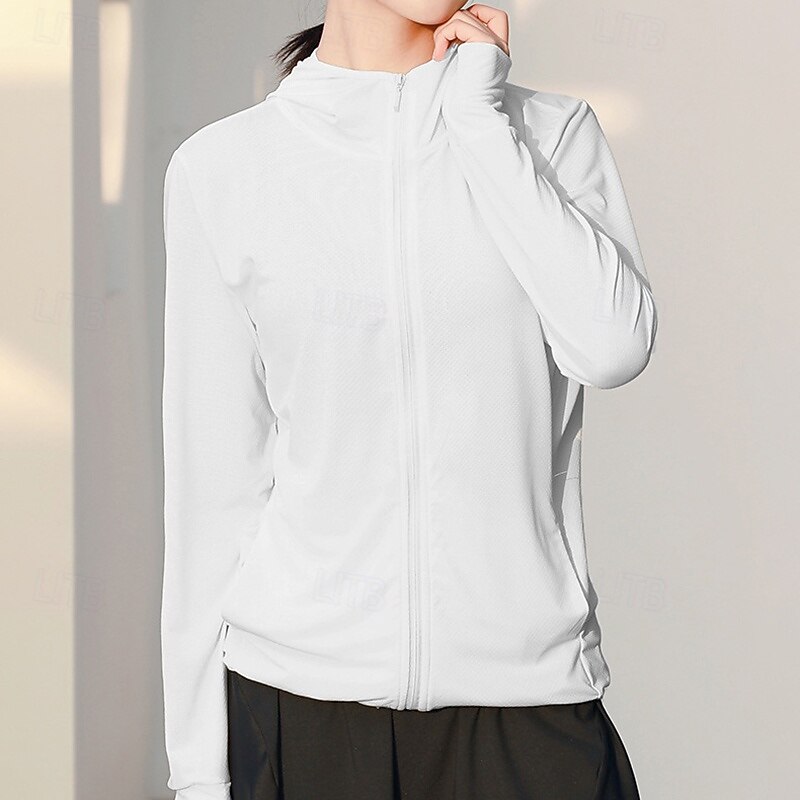 Women's Workout Jacket UPF50+ Long Sleeve Sports Solid Color Top For Gym Athletic Running Activewear - Main Image