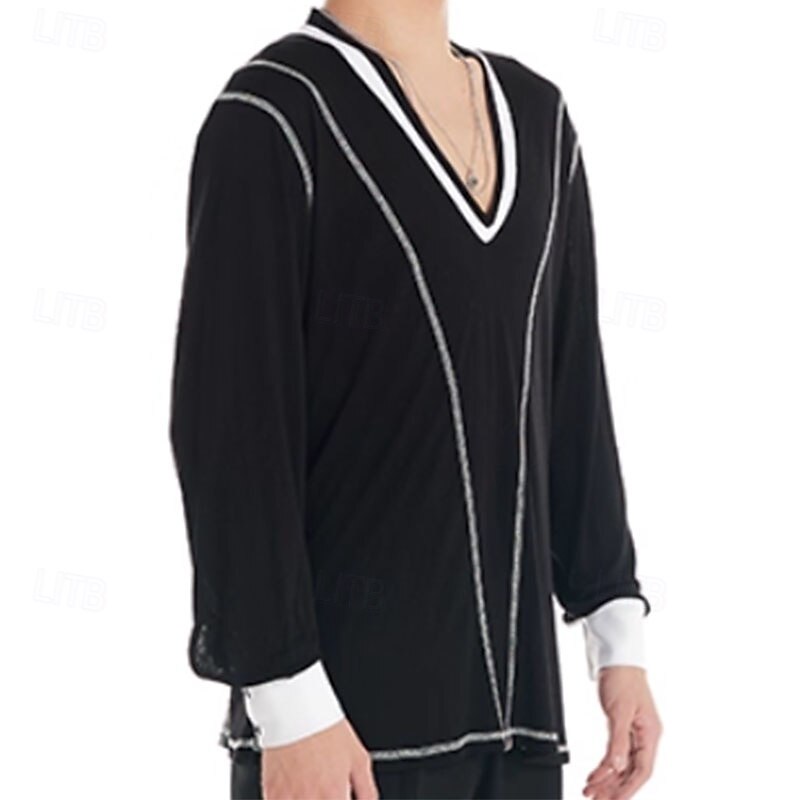 Latin Dance Top Splicing Men's Performance Daily Wear Long Sleeve Tencel3
