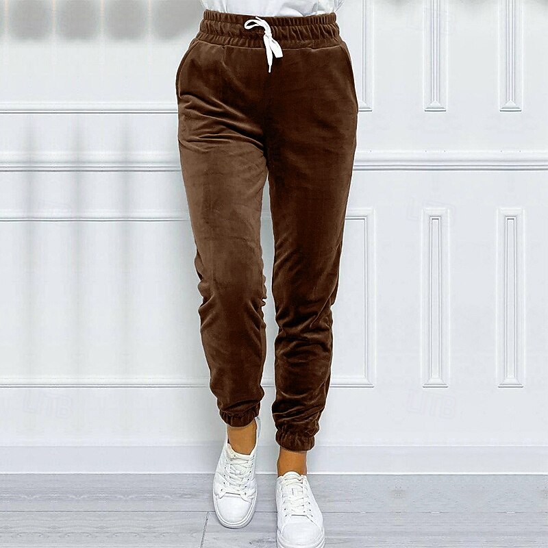 Women's Corduroy Pants Slacks Straight Streetwear Casual Full Length Natural Plain Pocket Elastic Drawstring Design Soft Outdoor Vacation Street Depression Green Grey Black Purple Winter Regular Fit2
