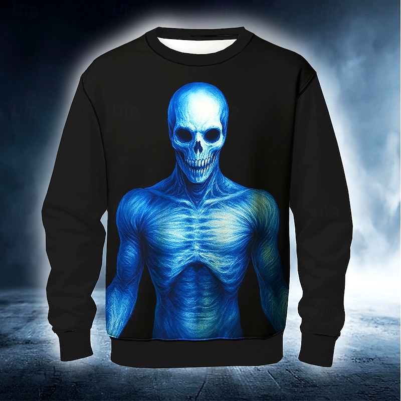 Halloween Men's Grim Reaper Devil Reaper Sweatshirt Punk Party Long Sleeve Crew Neck Vacation Party Red Blue Crewneck 3D All Seasons Designer2