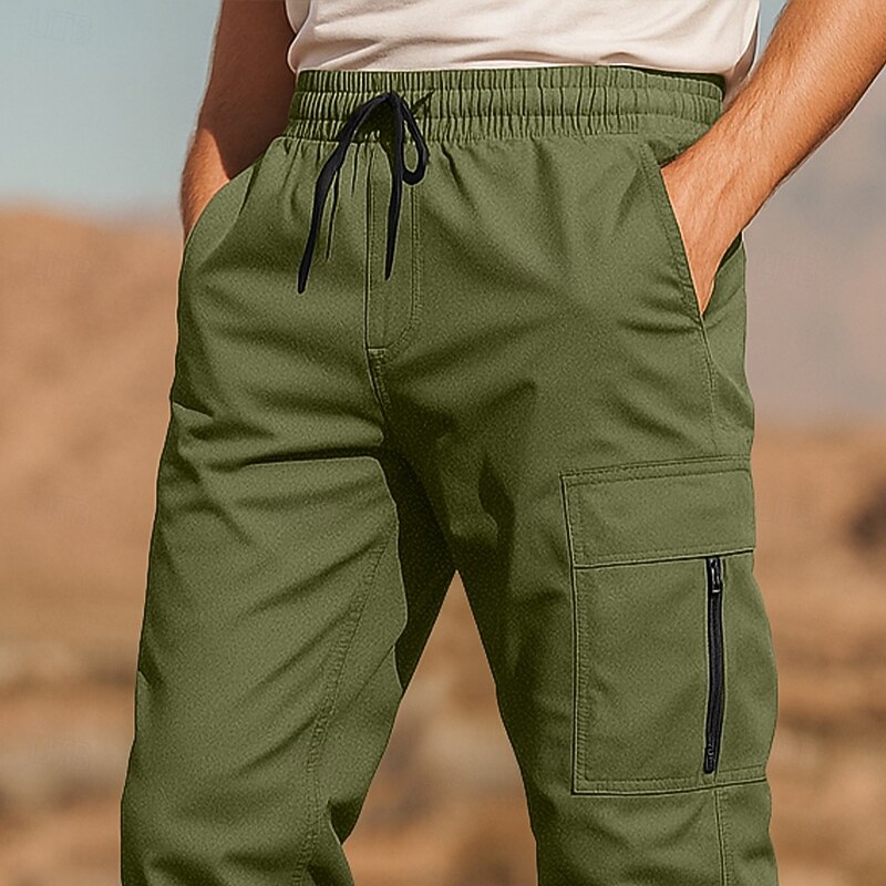 Men's Cargo Pants Trousers Drawstring Elastic Waist Multi Pocket Plain Wearable Full Length Outdoor Casual Daily Vacation Fashion Black Army Green Micro-elastic2