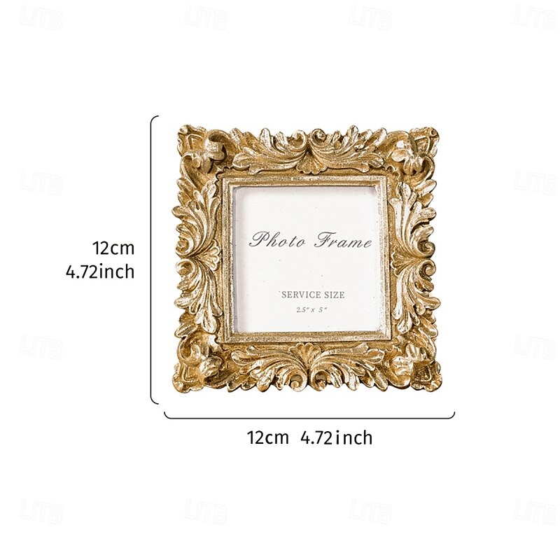 Vintage Chrysanthemum Pattern Resin Photo Frame – Gold & Silver Square Decorative Frame for Warm Tabletop Display, Ideal for Home Photo Decor and Photography Props3