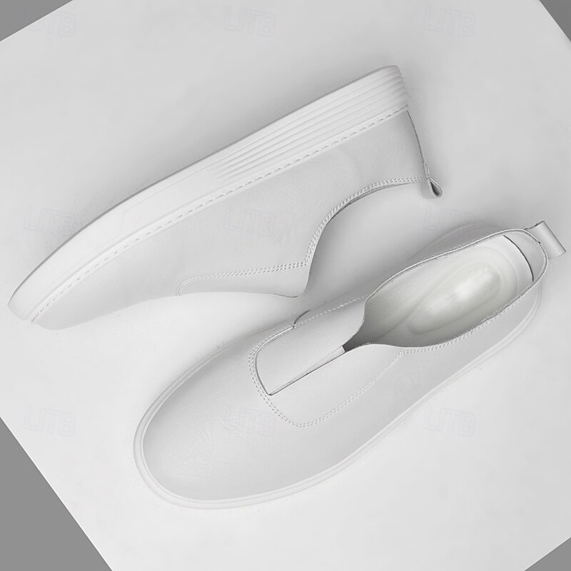 Men's White Slip - on Leather Shoes - Minimalist & Comfortable, Suitable for Busy Professionals in Office & Casual Settings4