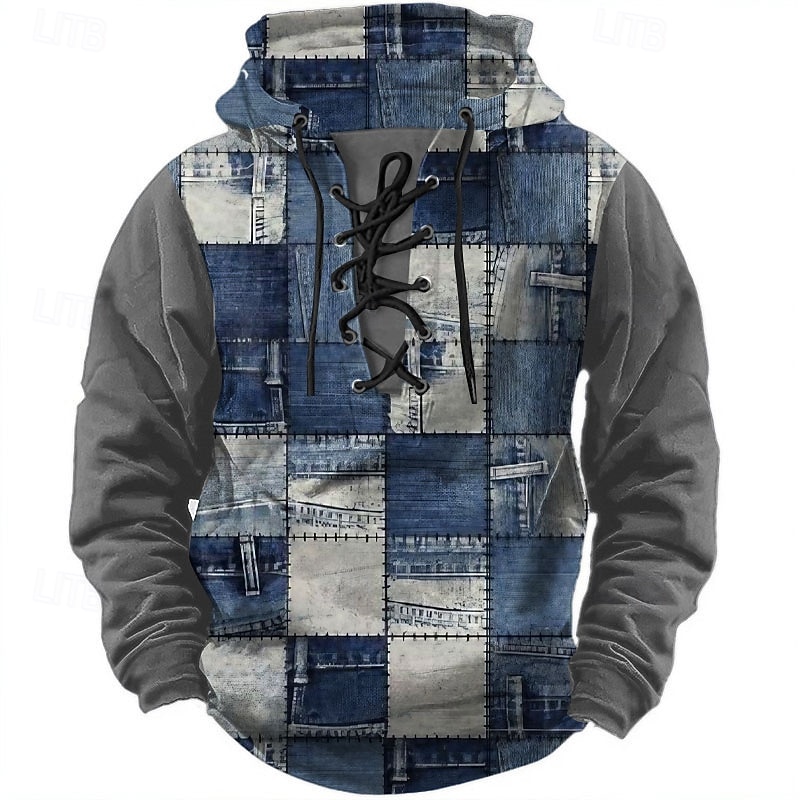 Men's Patchwork Hoodies Fashion Cool Long Sleeve Hooded Black Blue Drawstring Fall Winter Designer4