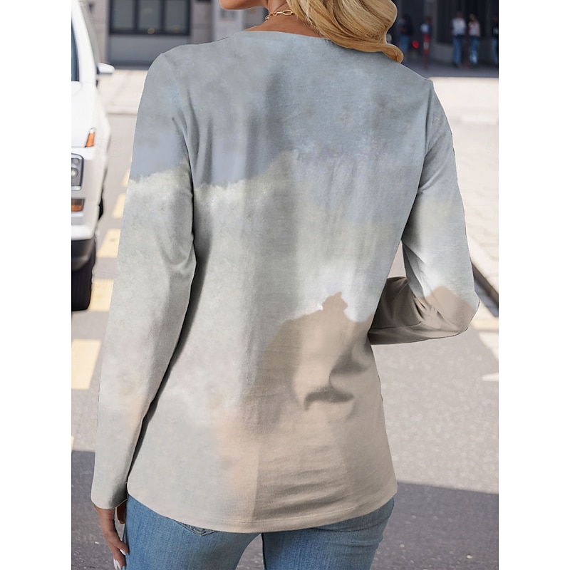 Women's T shirt Long Sleeve Graphic Animal Cat Vintage Fashion Stylish Long Sleeve Crew Neck Round Neck Regular Tops Daily Weekend Print Gray  Spring Fall Prefall2
