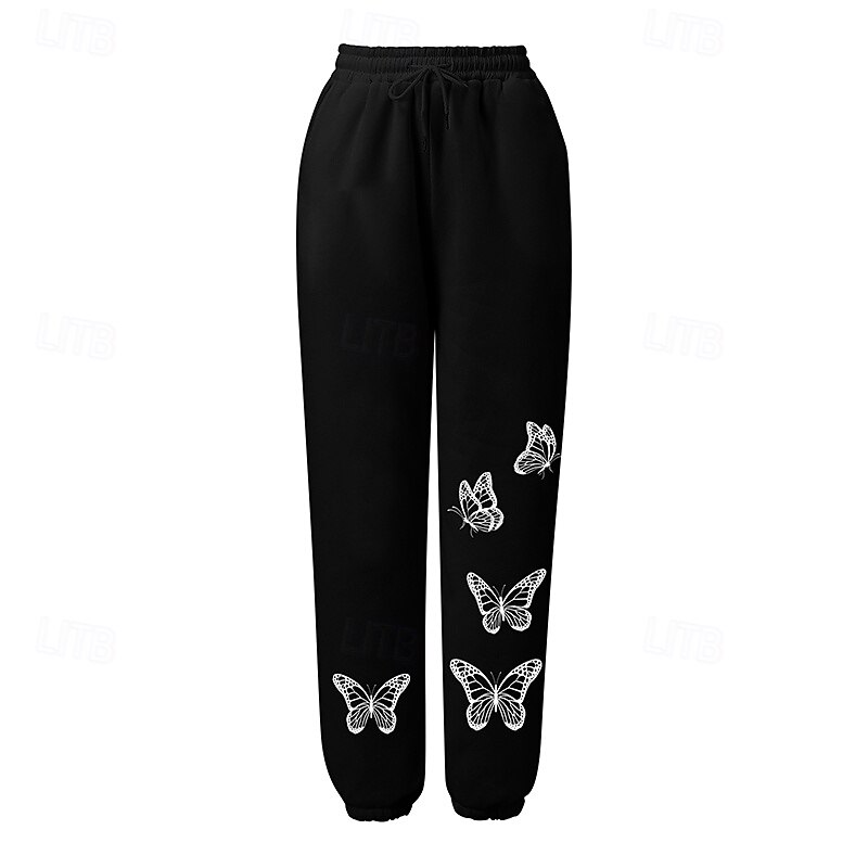Women's Wide Leg Pants Sport  Sweatpants Sports Lounge Pants Pocket High Waist Bottoms Athleisure Gym Workout Fall Fashion Outdoor Sports Running Loose Fit Sportswear Activewear Butterfly Black White3