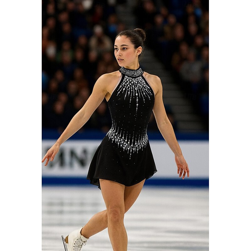 Figure Skating Dress Women's Girls' Ice Skating Dress Black Patchwork Mesh High Elasticity Training Competition Skating Wear Classic Crystal / Rhinestone Sleeveless Ice Skating Figure Skating2