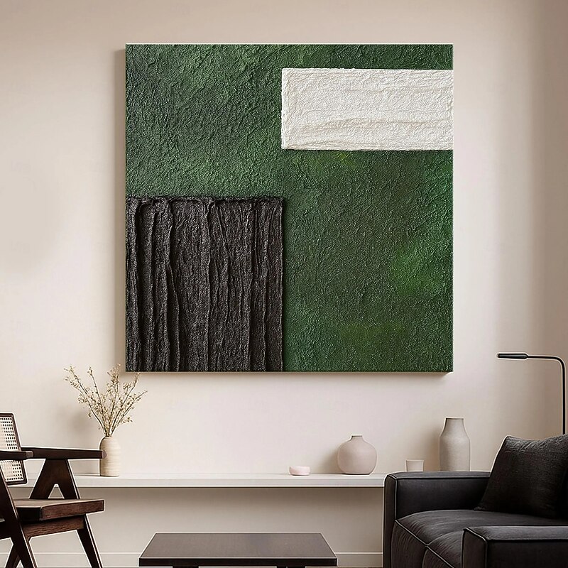 Abstract Green and Black Oil Painting 3D Textured Modern Art Minimalist Wall Art Contemporary Art for Living Room Large Geometric Artwork2