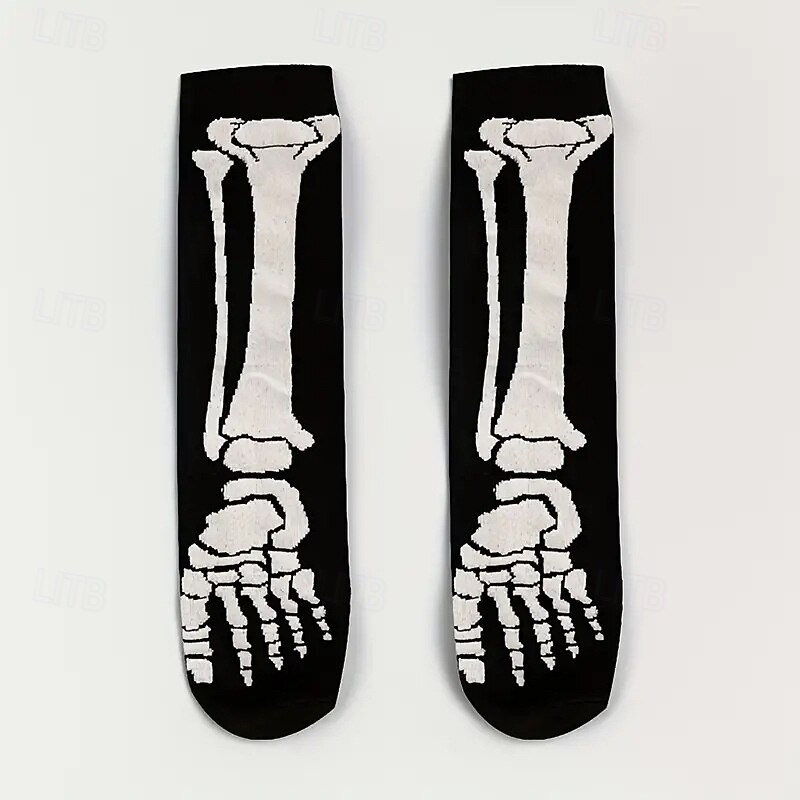 Halloween Skull Cartoon Print Socks, Unisex Mid-Calf Casual Socks for Autumn and Winter, Moisture-Wicking Comfortable Hosiery3