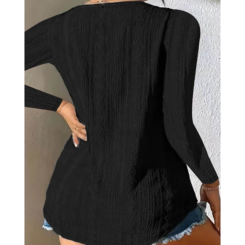 Women's Shirt Blouse Plain Modern Casual Long Sleeve V Neck Regular Tops Daily Going out Buttons Black White Fall2