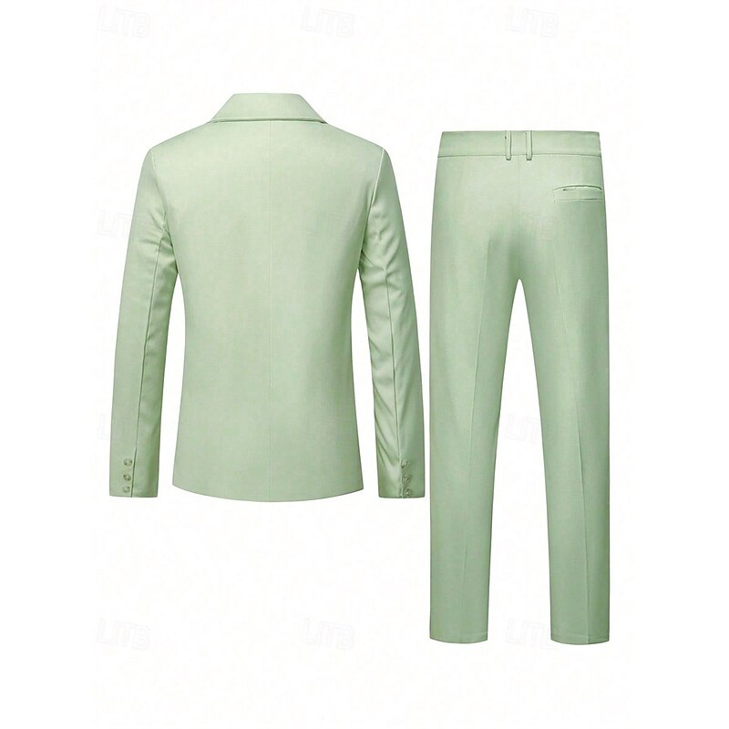 Men's Blazer Set Business Cocktail Party Wedding Party 2 Piece Fashion Casual Spring Fall Polyester Plain Pocket Buttons Comfortable Double Breasted Blazer Light Green3