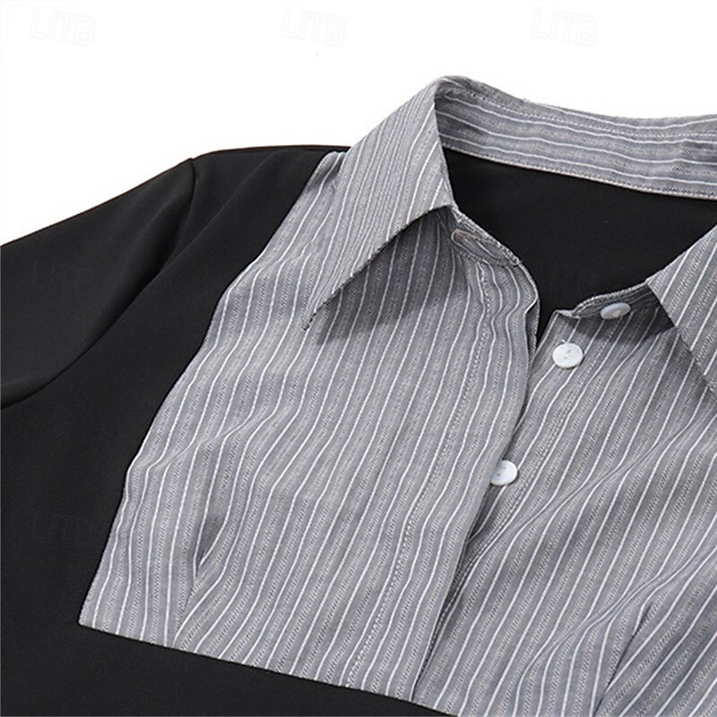 Women's T Shirt Polo Shirts Color Block Fashion Modern Long Sleeve Shirt Collar Regular Tops Daily Patchwork Black Summer4