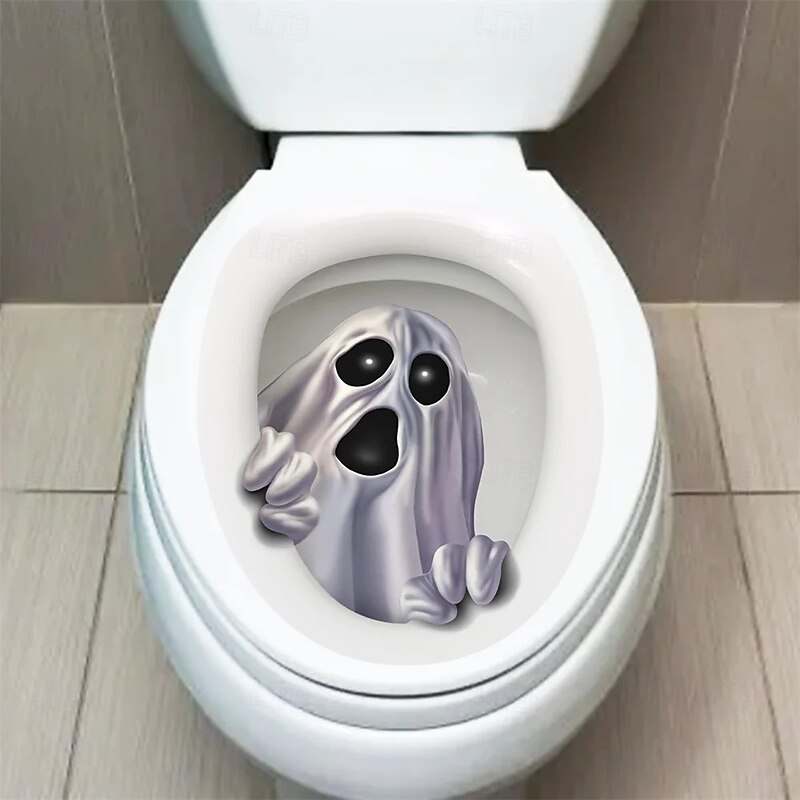 Halloween 3D Ghost Toilet Sticker – Creative Waterproof Bathroom Wall & Toilet Lid Decal3