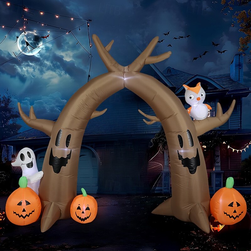 1 Pc 2.4M/8FT Halloween ghost owl withered tree pumpkin LED with light arch inflatable air model courtyard lawn porch party Halloween holiday atmosphere decoration light US/EU/AU/UK Plug2