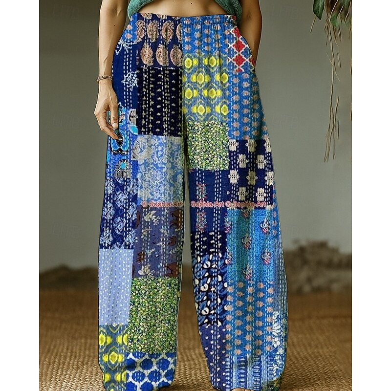 Women's Slacks Straight Streetwear Casual Full Length Natural Flower Pocket Elastic Waist Printing Comfortable Street Daily Wear Weekend Wine Yellow Light Green Blue Fall Regular Fit4