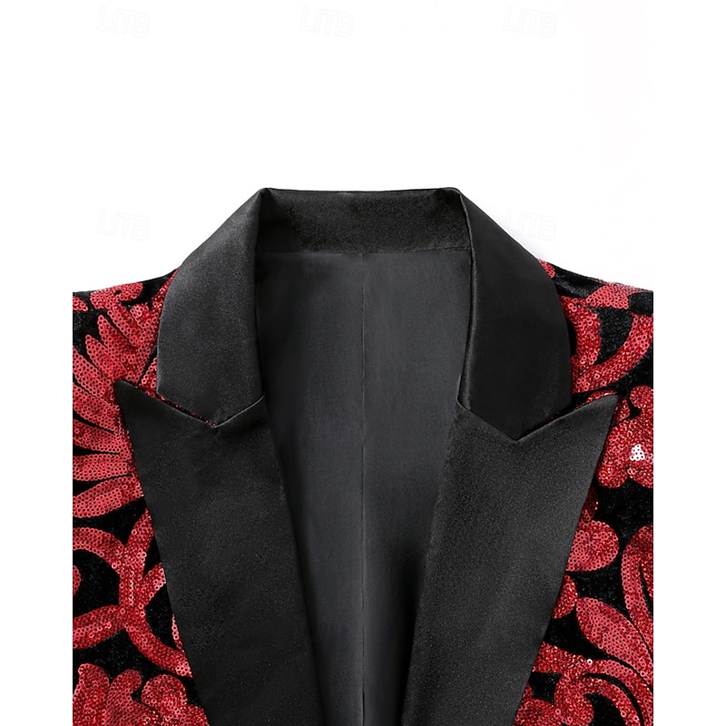Men's Blazer Cocktail Party Wedding Party Fashion Casual Spring Fall Polyester Florals Pocket Buttons Comfortable Single Breasted Blazer Red4