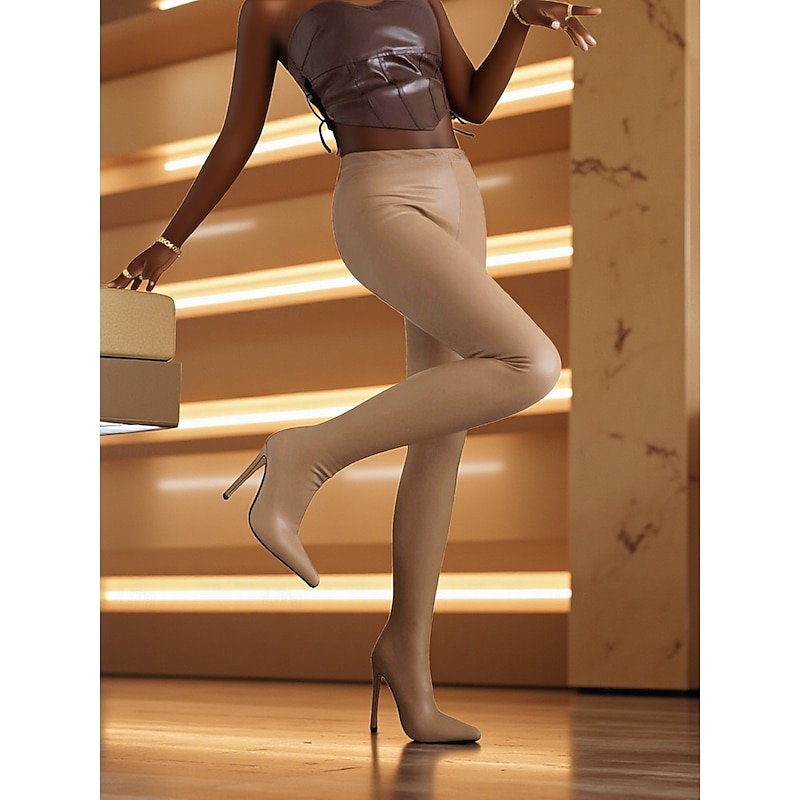 Women's High Heel Thigh High Boots -Faux Leather Stretch Fit, Pointed Toe Stiletto, Sexy Fashion Over-the-Knee Boots for Women, Ideal for Urban Party Wear