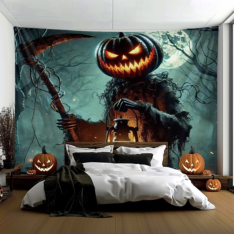 Halloween Tapestry Banners Wall Hangings Grim Reaper Pumpkin Dark Punk Gothic Style Party Dorm Shooting Backgrounds Home Decor4