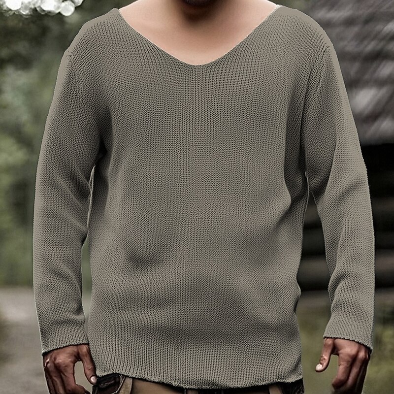 Men's Pullover Sweater Jumper Casual Sweater Knit Sweater Ribbed Crochet Knit Tunic Knitted Plain V Neck Fashion Casual Vacation Daily Wear Clothing Apparel Fall Winter Black Blue S M L4
