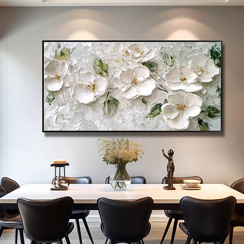 Handmade Original White Flower Oil Painting On Canvas Wall Abstract Floral Painting for Home Decor With Stretched Frame/Without Inner Frame Painting2