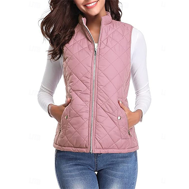 Women's Quilted Vest Crop Sleeveless Winter Coat Lightweight Puffer Gilet Warm Windproof Outerwear with Pockets Zip up Fall Street Casual Jacket Light Blue claret Sea Blue