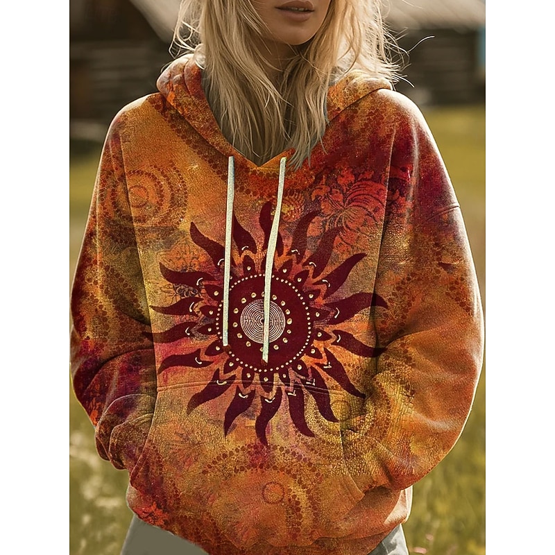 Women's Pullover Hoodie Sweatshirt Graphic Rainbow Casual Boho Long Sleeve Hooded Regular Tops Street Dailywear Print Front Pocket Yellow Pink Blue Orange Fall Winter4