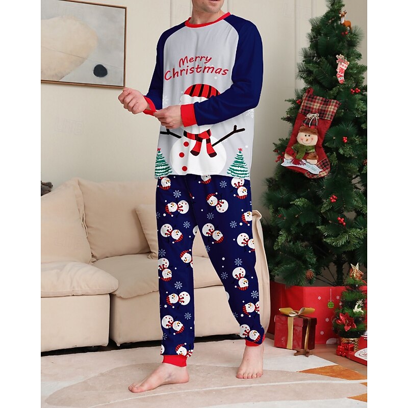 Family Pajamas Christmas Pattern Home Patchwork Navy Blue Long Sleeve Active Matching Outfits4