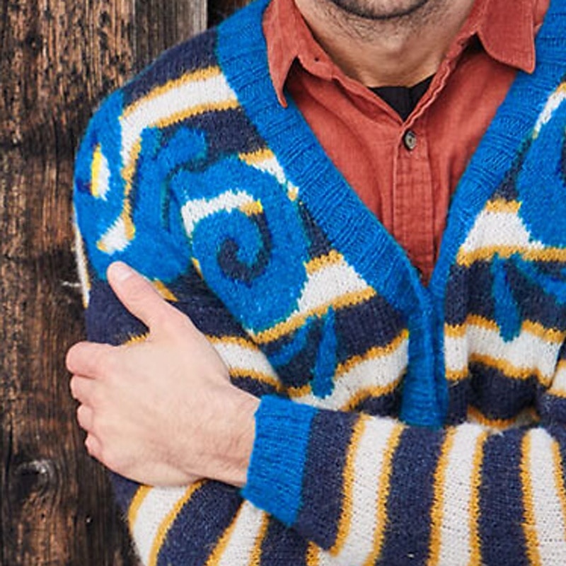 Men's Sweater Cardigan Sweater Ribbed Knit Regular Tops Jacquard Stripe Plain V Neck Vacation Fashion Casual Daily Wear Clothing Apparel Spring &  Fall Blue M L XL2