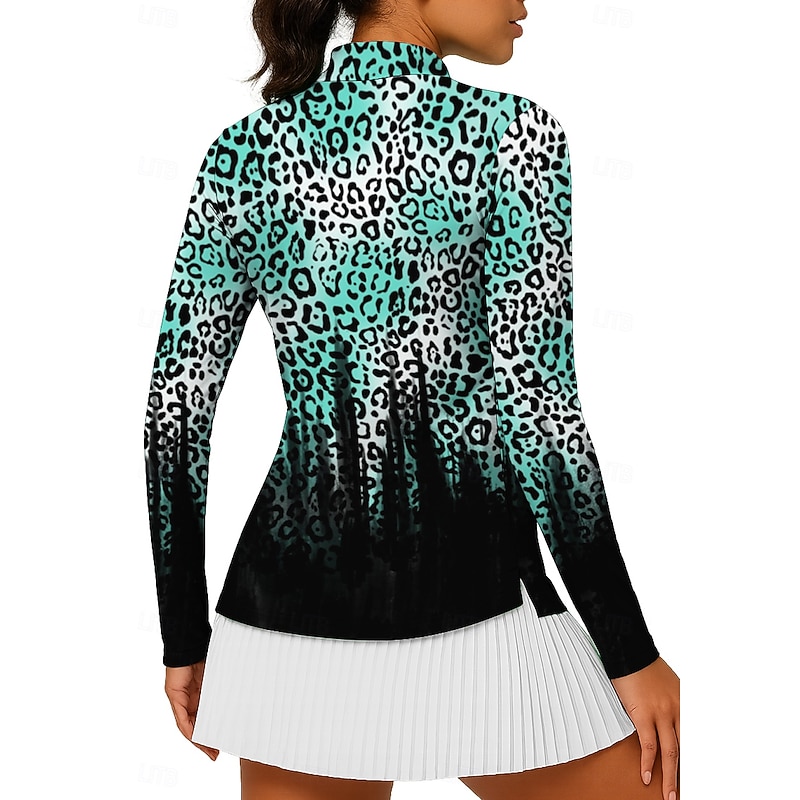 Women's Leopard Gradient Tops Golf Polo Shirt Tennis Shirt Tennis Tee Long Sleeve Print Quarter Zip Pullover UV Protection Elastic Breathable Tennis Golf Pickleball Stand Collar Zip Collar Shirt2