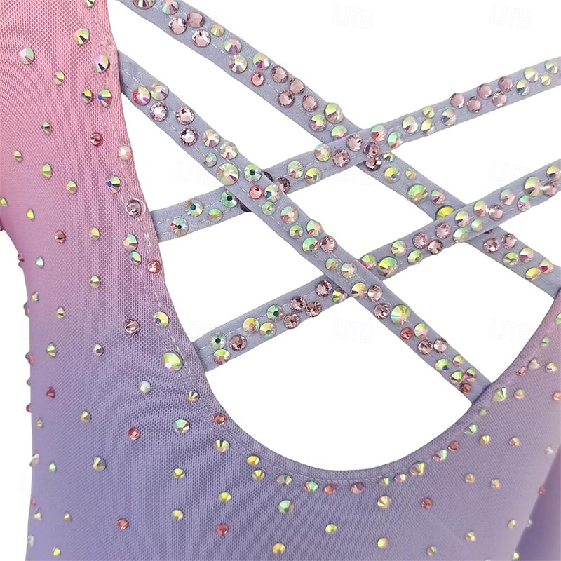 Girls' Pink Figure Skating Dress Show Uniform for Performance and Competition4