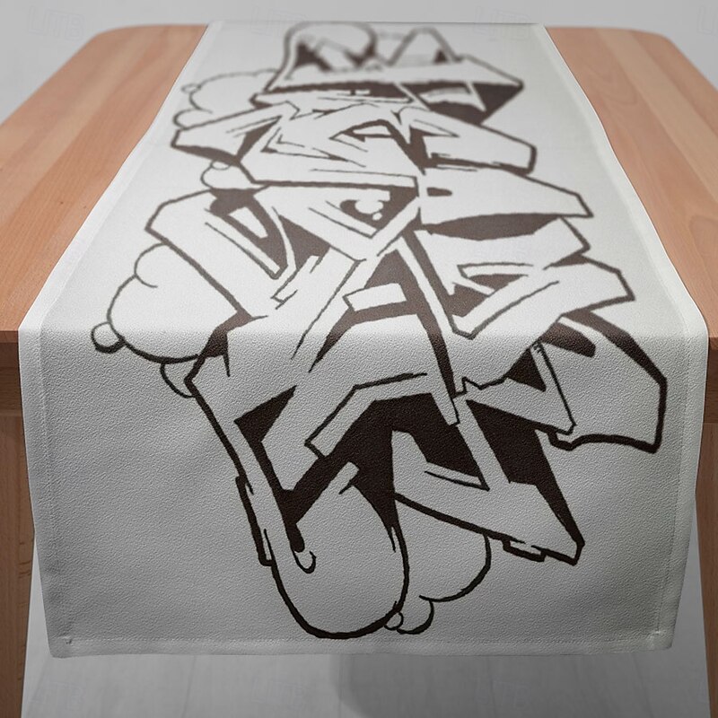 1PC Black White Graffiti Digital Printed Table Runner Table Flag – 33x180cm (13x70.5in) Decorative Tablecloth for Restaurant, Banquet, Party Supplies3