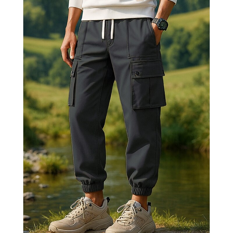 Men's Cargo Pants Drawstring Pants Outdoor Regular Fit Waterproof Windproof Bottoms Pocket Dark Grey Black Camping / Hiking Running M L XL XXL XXXL4