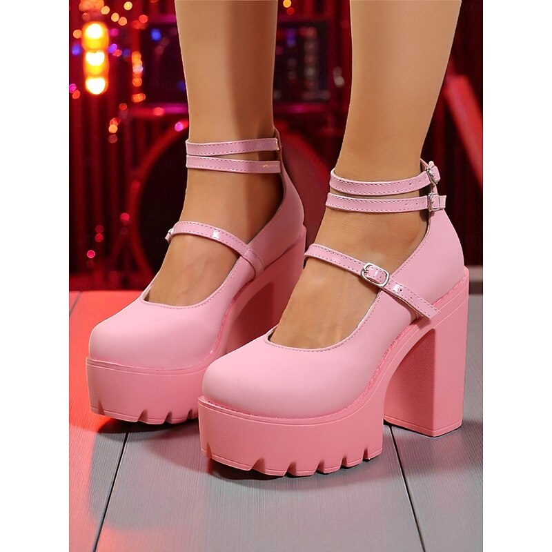 Women's Y2K Pink Platform Mary Jane Heels – Chunky Block High Heels with Double Ankle Straps, Kawaii Lolita Shoes for Cosplay, Harajuku Outfits and Retro Party Looks2
