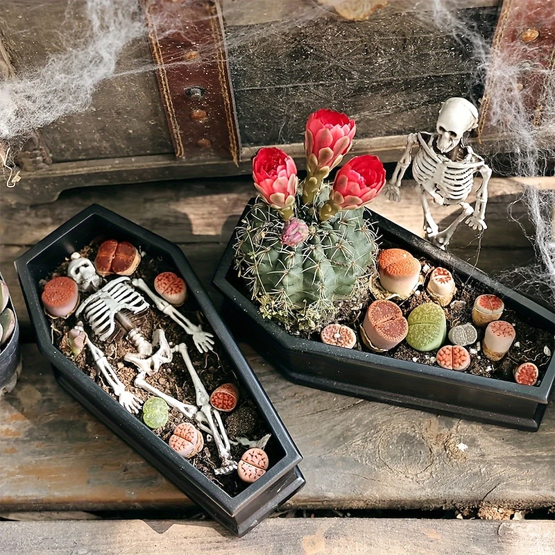 Versatile Gothic Coffin Planter Box for Succulents, Candy & Jewelry Storage - Perfect for Halloween & Easter Decor Indoor/Outdoor Use