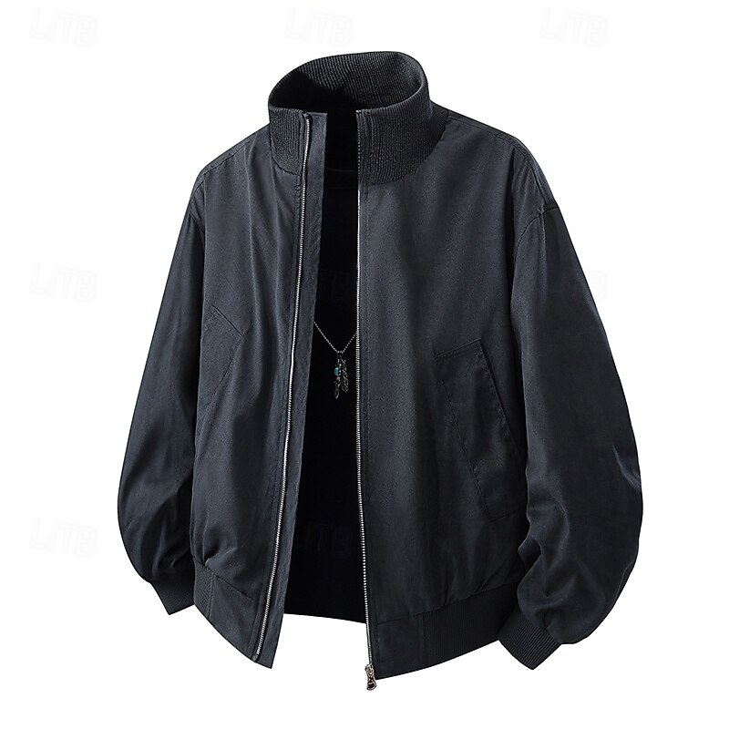 Men's Jacket Casual Jacket Outdoor Vacation Warm Zipper Pocket Fall Winter Plain Fashion Streetwear Standing Collar Regular Black Pink Brown Gray Jacket3