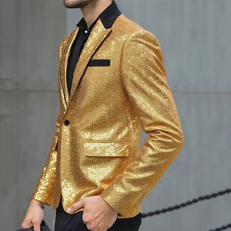 Men's Blazer Business Cocktail Party Wedding Party Fashion Casual Spring Fall Polyester Plain Pocket Buttons Comfortable Single Breasted Blazer Silver Black Red Royal Blue2