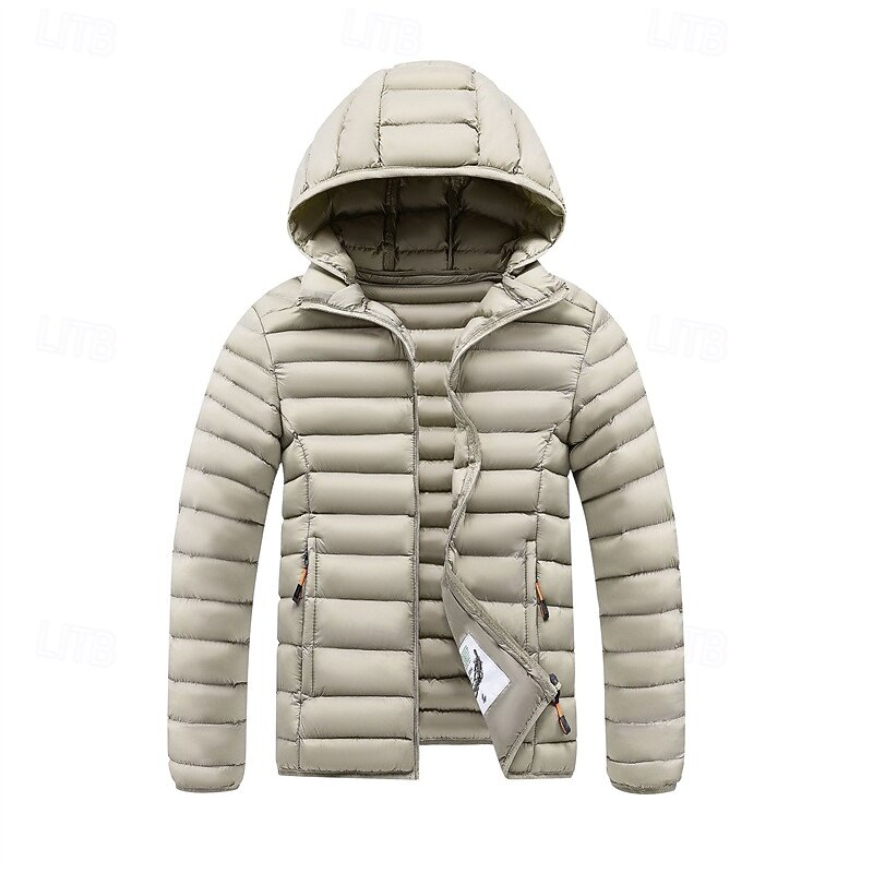 Men's Winter Coat Puffer Jacket Padded Jacket Pocket Polyster Vacation Daily Wear Date Regular Fashion Casual Comfortable Thermal Warm Winter Solid / Plain Color Dark Grey Black White Yellow Puffer