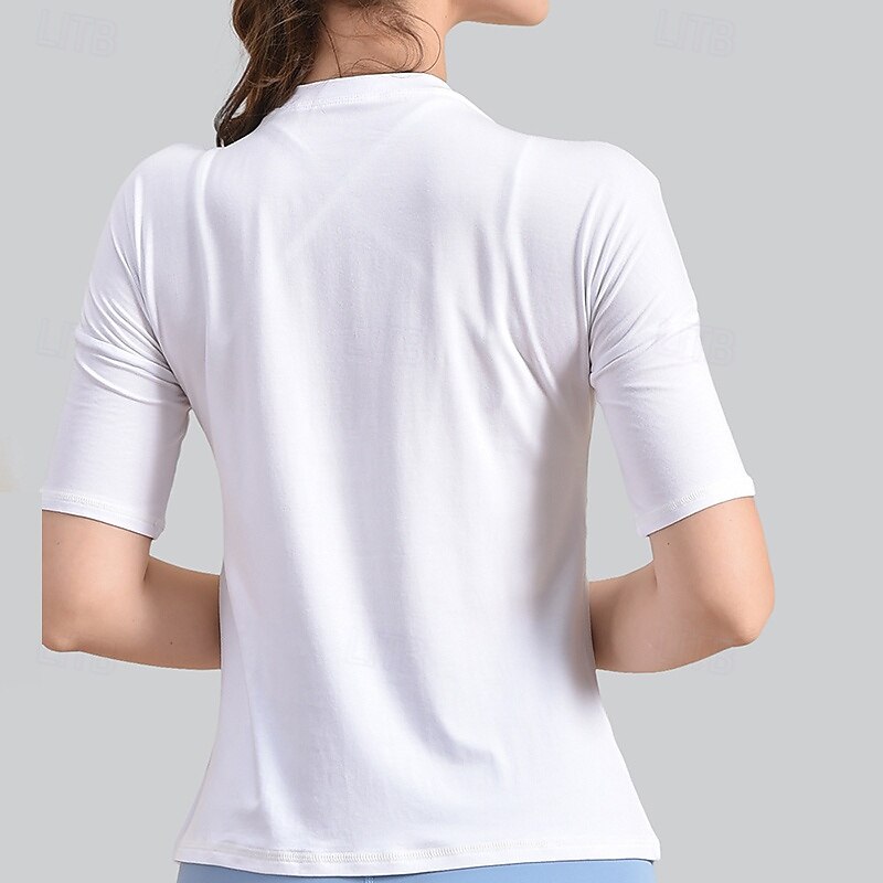 Women's Yoga Shirts Crew Neck Breathable Off-shoulder Short Sleeve Sports Solid Color Top For Gym Running Fitness Activewear4