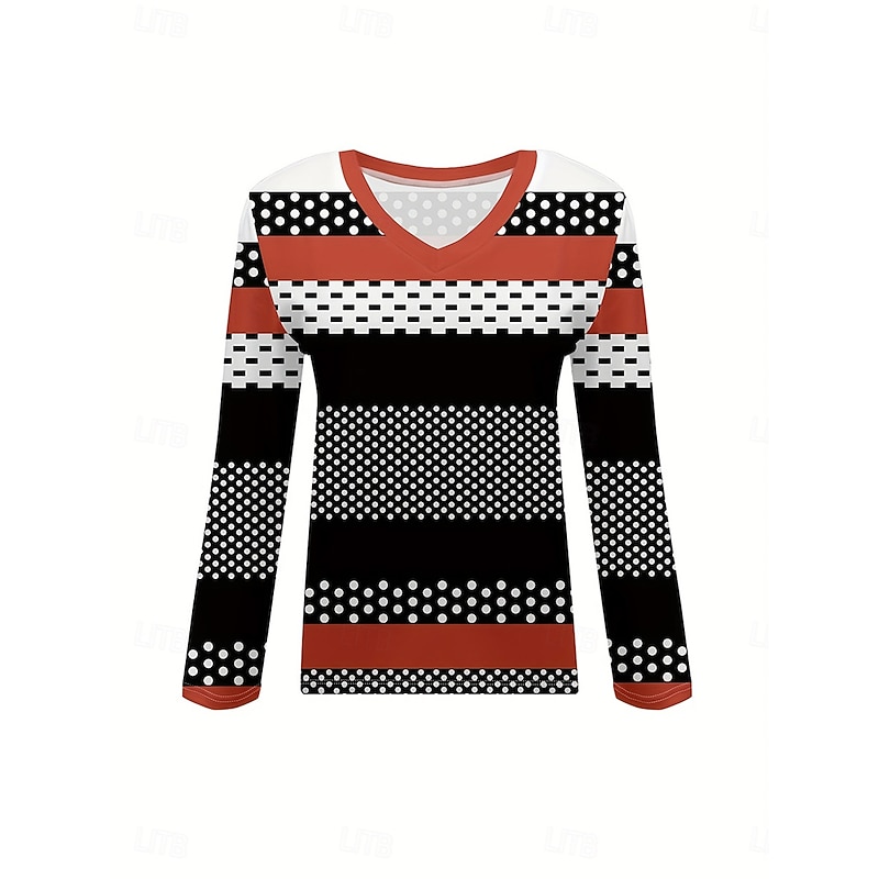 Women's T Shirt Graphic Geometric Polka Dot Vintage Stylish Classic Long Sleeve V Neck Regular Tops Daily Print Orange Summer Spring Fall2