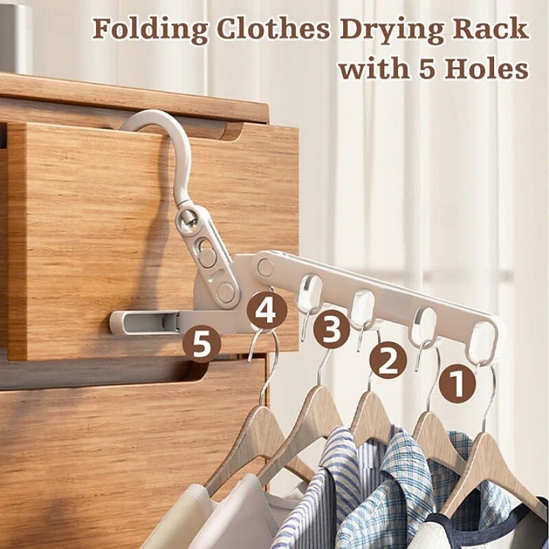Foldable Travel Hangers Portable Clothes Drying Rack for Hotel and Home Multi-functional Non-Punch Hanging Stand Five Hole Design Space Saving Laundry Accessory3