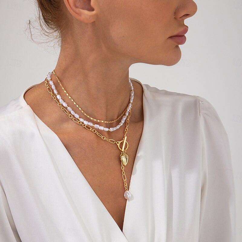 Choker Necklace Pearl Rhinestones Women's Elegant Vintage Luxury Layered Heart Wedding irregular Necklace For Wedding Party Daily3