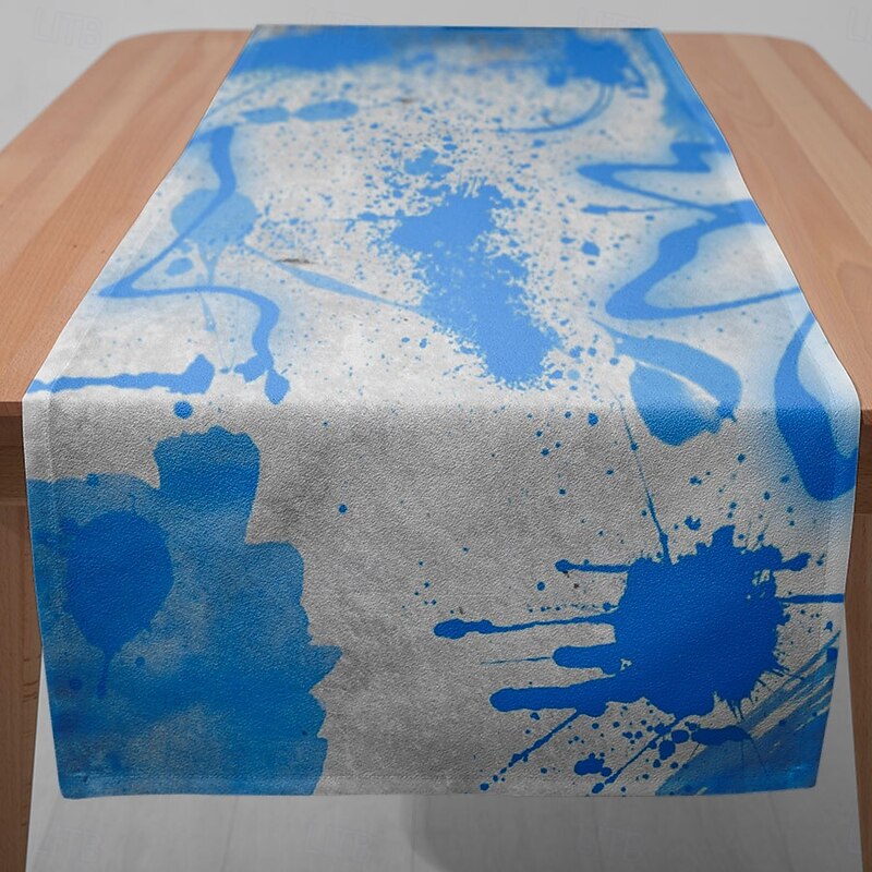 1PC Blue Tie Dye Graffiti Table Runner Table Flag – Digital Printed Rectangular Tablecloth for Restaurant, Banquet, Party, Cafe Decoration (33x180cm / 13x70.5in)3