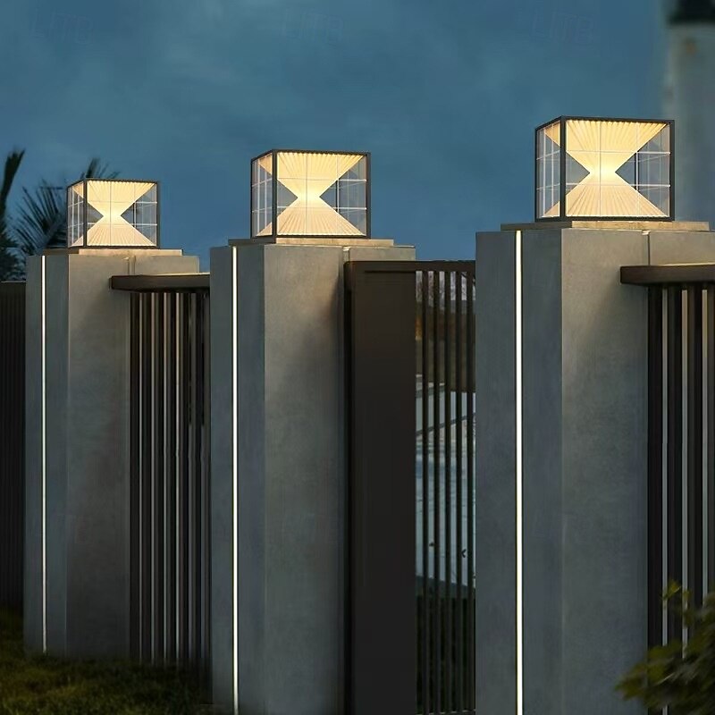 LED Outdoor Wall Light Warm White Square Outdoor Post Light Fixture Waterproof Courtyard Pillar Lamps for House Porch Patio Outside Deck Garage Yard Exterior Post Lantern Lamps