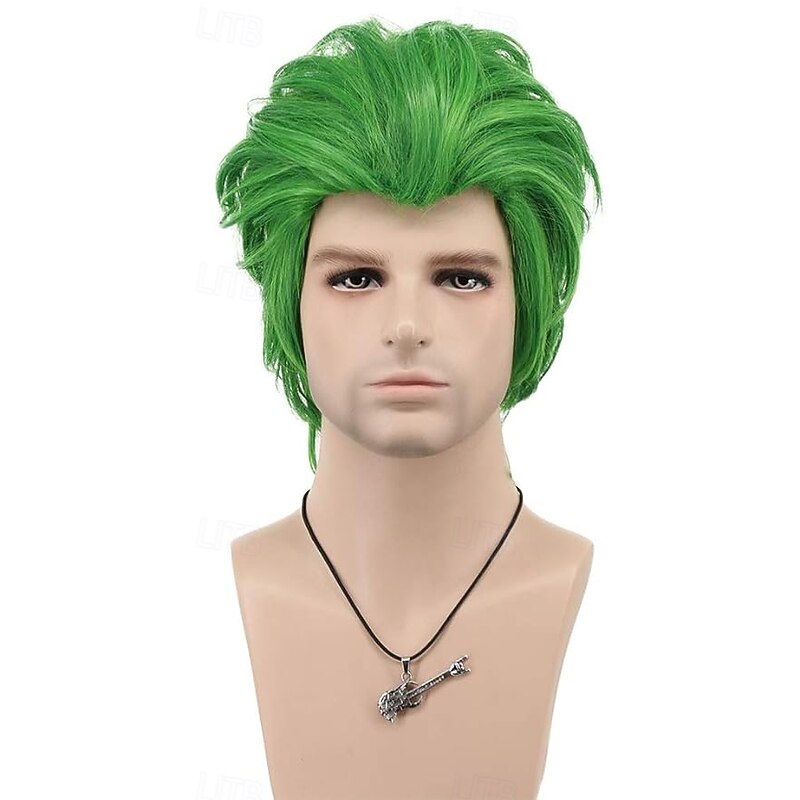 Clown Wig Green Wigs For Cosplay Wig Mens Boys Short Wavy Hair Wig For Party Halloween Wigs
