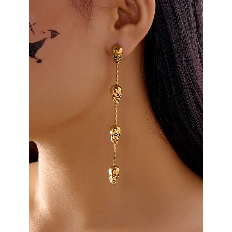 Women's Halloween Skull Tassel Drop Earrings – Multi-Skull Chain Dangle, Lightweight Alloy Statement Jewelry, Gothic Punk Style for Costume Party, Cosplay, Night Out & Festivals2
