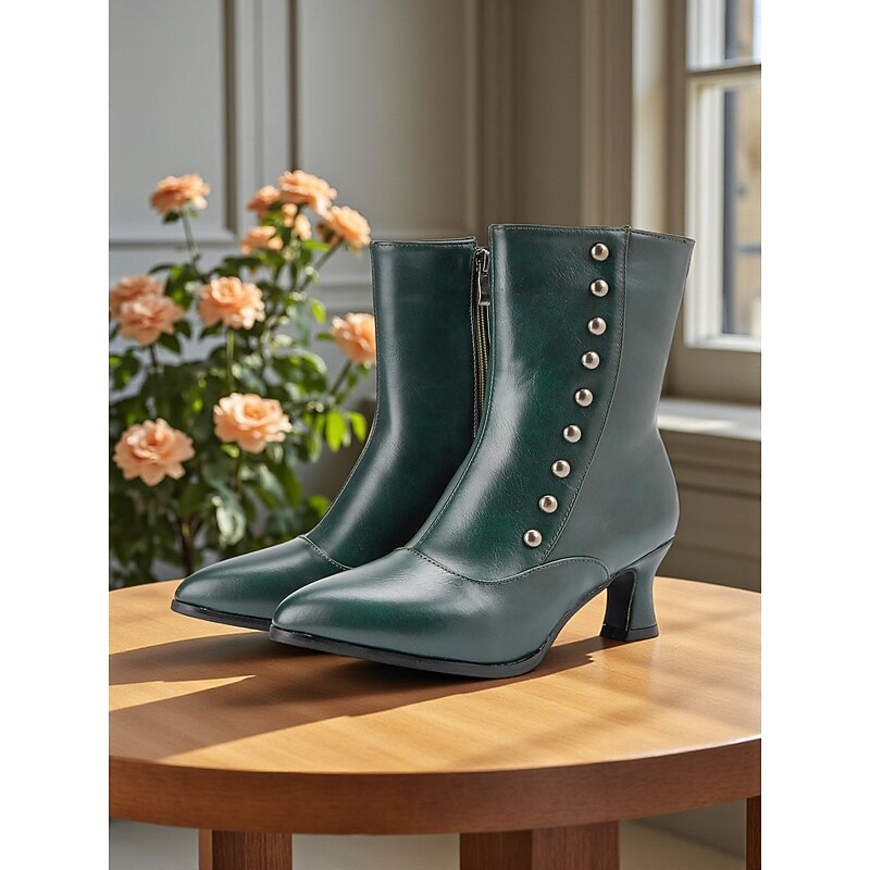 Women's Edwardian Victorian Button Ankle Boots - Two-Tone Leather Retro Heeled Booties for Costume Events,Vintage Parties  and 1900s-1910s Historical Fashion3