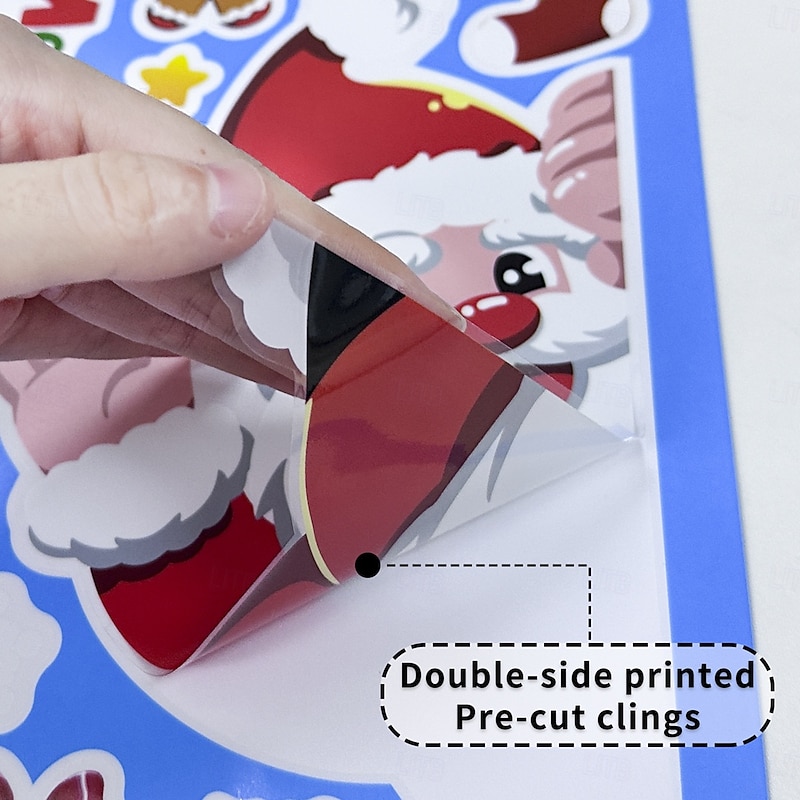 Christmas Window Clings Xmas Wall Sticker Holiday Decorations Santa Claus Snowman Reindeer Snowflake Reusable Static Clings Non Adhesive Glass Stickers Party Home Seasonal Decor3