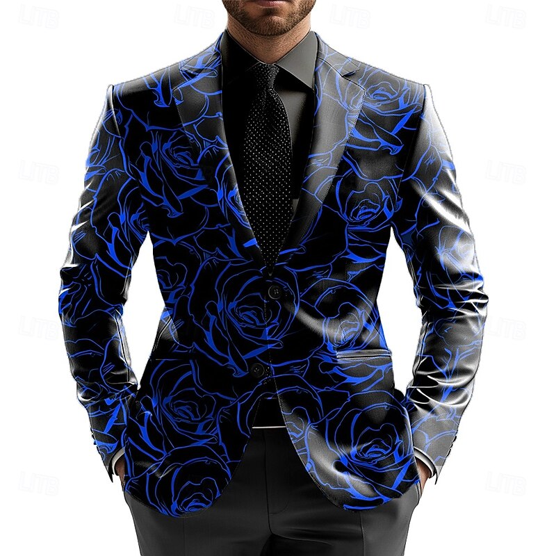 Men's Blazer Jacket Formal Party Stylish Casual Daily All Seasons 100% Polyester Weaving Rose 3D Print Buttons Comfortable Single Breasted Blazer Red Blue Purple Green2